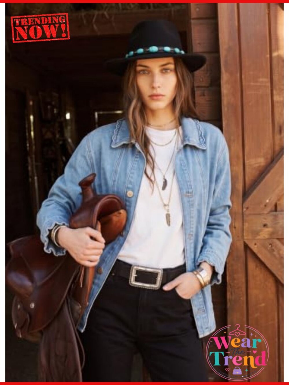 Oversized Ruffle Denim Jacket Womens Button Down Cotton Blend Shacket - Picture 4 of 6